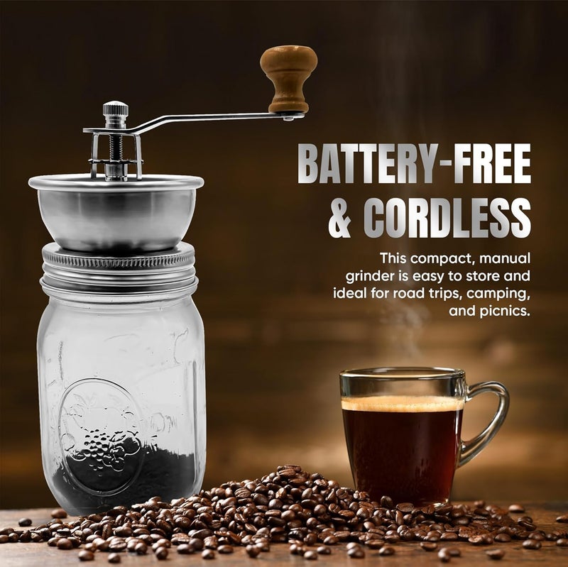 ByteX Stainless Steel Coffee Grinder Lid Attachment for Regular Mouth Mason Jars - Manual Crank Burr Grinder for Fresh Coffee, Ideal for Camping, Home Barista, Rust Proof Ceramic Mechanism - Image 4